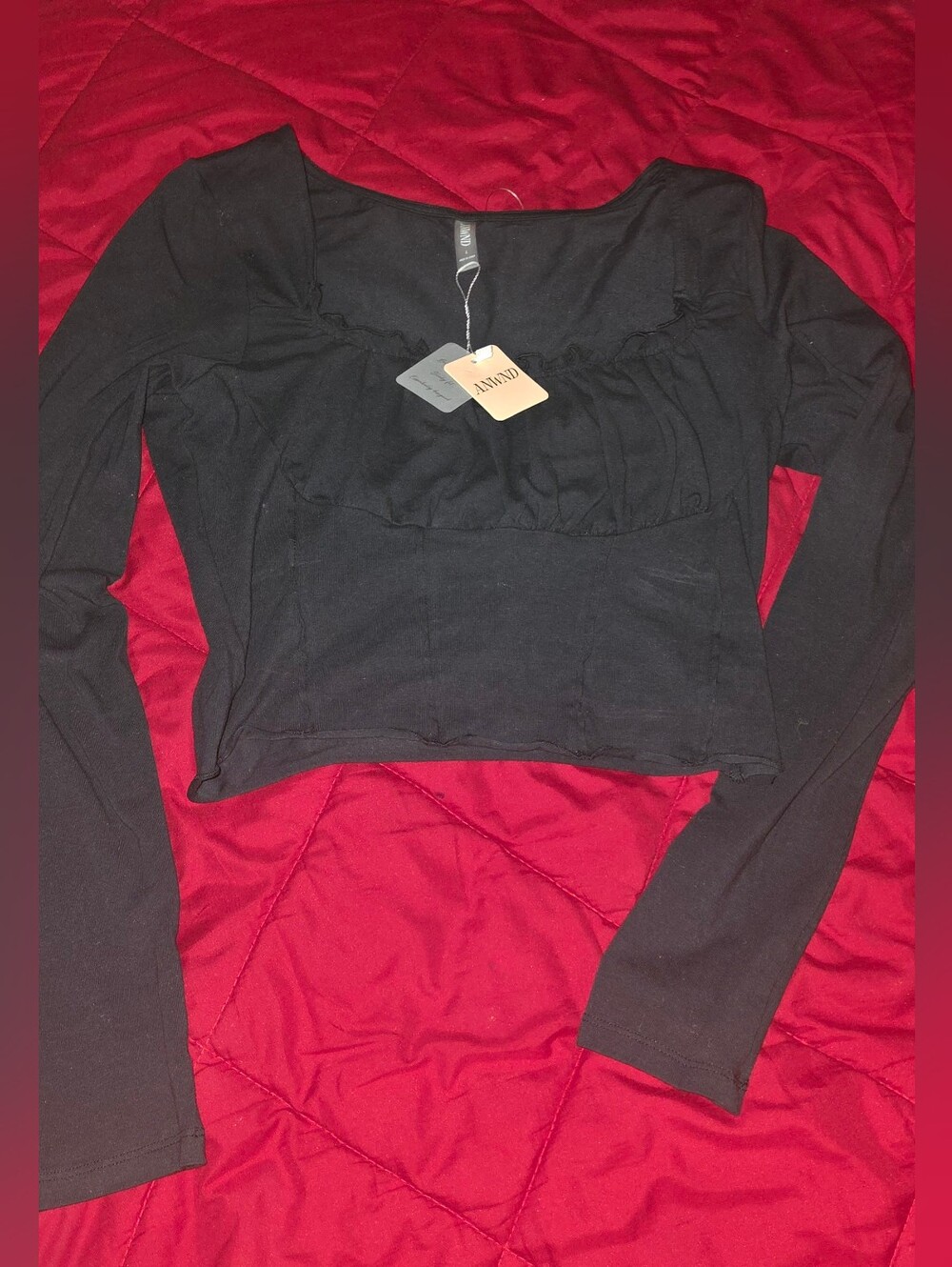 AMIRI Black Long-Sleeve Cropped Square-Neck Top - Fitted Knit